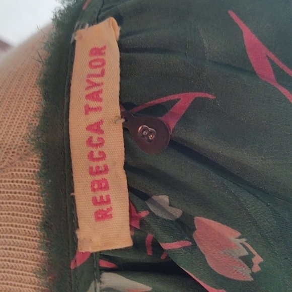 Rebecca Taylor Green Floral Silk Blouse Sz 8 - Picture 10 of 11